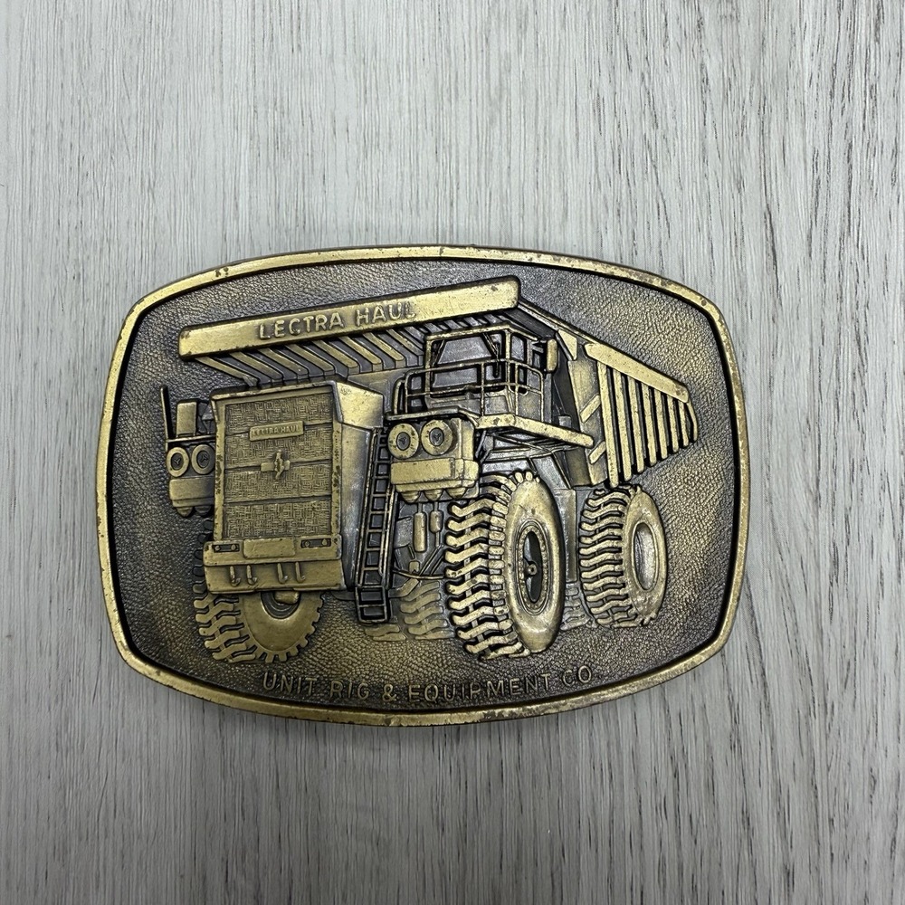 Vintage Unit Rig & Equipment Co Dump Truck Brass Tone Belt Buckle LECTRA HAUL